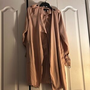 Women’s Rose gold Forever 21 open front trench coat.